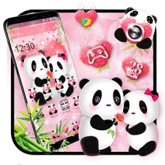 Baixar Cute pink love panda launcher theme APK