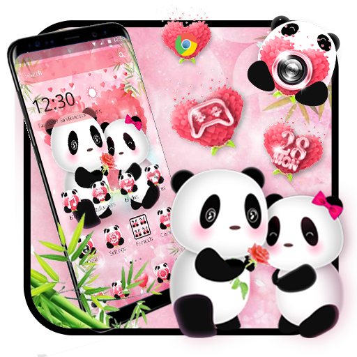 🐼💖Cute Pink Love Panda Launcher Theme