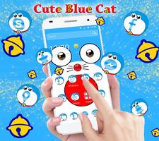 Kawaii Blue Cat Cartoon Theme! الملصق