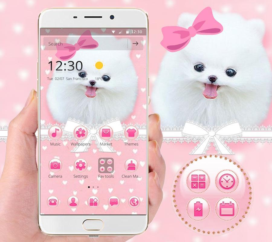 Pink Cute Puppy Dog Pet Bowknot Theme pour Android - Téléchargez l'APK
