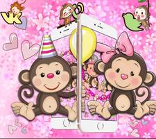 Valentine's Day Theme Couple Monkey Wallpaper ポスター