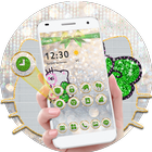 Cute Kitty Green Bowknot Theme icono