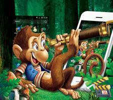 Cute Monkey With Magnifying Glass Theme Affiche