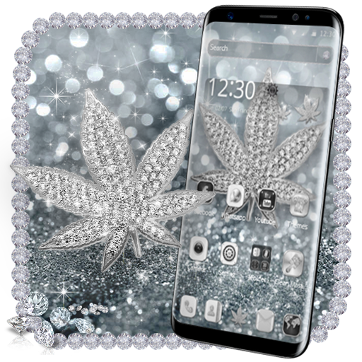 Tema Prata Diamante Glitter Leaf