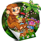 Cute Monkey Drinking Juice Theme ícone