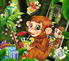Cute Monkey Drinking Juice Theme Affiche