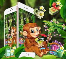 Cute Monkey Drinking Juice Theme captura de pantalla 2