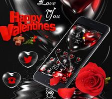 Black Red Love Rose Valentine Affiche