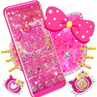 Lovely Pink Kitty Diamond Glitter Bowknot Theme آئیکن