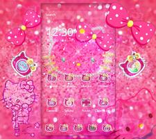 Lovely Pink Kitty Diamond Glitter Bowknot Theme پوسٹر