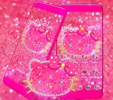Lovely Pink Kitty Diamond Glitter Bowknot Theme اسکرین شاٹ 2