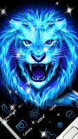 Lion Neon Blue Theme Affiche