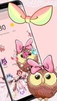 Lindo tema de dibujos animados Owl Bowknot Poster