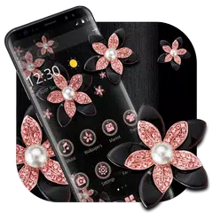 Pink Gold Flower Black Luxury Theme アプリダウンロード