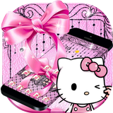Pink Kitty Silken Bowknot Theme أيقونة