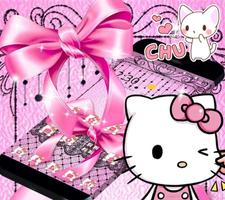 Pink Kitty Silken Bowknot Theme پوسٹر
