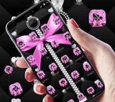 Pink Black Minny Bowknot Theme syot layar 1