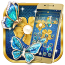 Luksusowy motyw złoty motyle musujące aplikacja