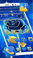 Beautiful Blue Gold Rose Theme پوسٹر