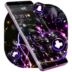 Скачать Violet Neon Black Flower Theme APK