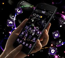 Violet Neon Black Flower Theme постер