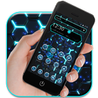 Ebony Neon Tech Hexagon 2D Theme icône