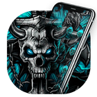 Blue Flaming Stone Skull Theme Tech Icon Pack آئیکن