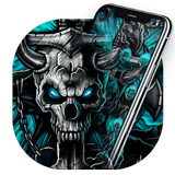 Icona Blue Flaming Stone Skull Theme Tech Icon Pack