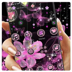 Pink Neon Flower Glitter Bling Theme アプリダウンロード