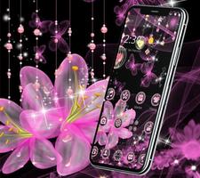 Pink Neon Flower Glitter Bling Theme ポスター