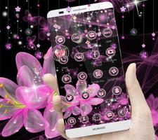 Pink Neon Flower Glitter Bling Theme スクリーンショット 3