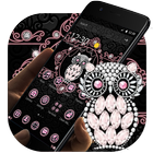 Pink Black Glitter Owl Theme icône