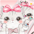 Cute Cartoon Kitty Pink Bowknot Theme アイコン