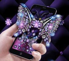Violet Diamond Butterfly Leather Theme Affiche