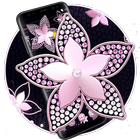Pink Flower Diamond Black Theme icône