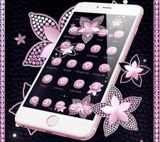 Pink Flower Diamond Black Theme capture d'écran 1