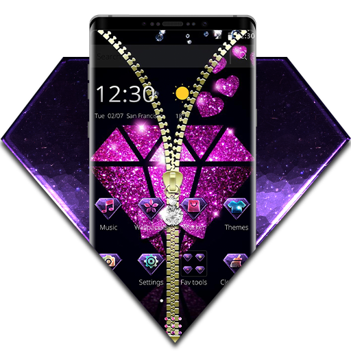 Violet Glitter Diamond Zipper Theme