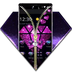Скачать Violet Glitter Diamond Zipper Theme APK