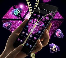 Violet Glitter Diamond Zipper Theme скриншот 1