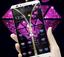 Violet Glitter Diamond Zipper Theme скриншот 2