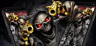 Gold Fire Gun Warrior Skull Theme