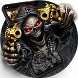 Gold Fire Gun Warrior Skull Theme ikona