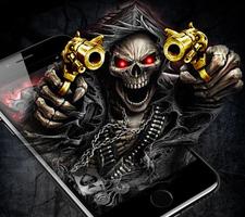 پوستر Gold Fire Gun Warrior Skull Theme