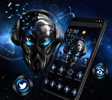 Blue Tech Metallic Skull Theme โปสเตอร์