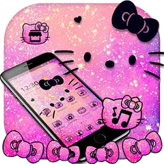 Pink Glitter Kitty Bowknot Theme アプリダウンロード