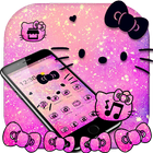 Pink Glitter Kitty Bowknot Theme ไอคอน