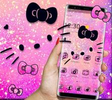 Pink Glitter Kitty Bowknot Theme capture d'écran 3