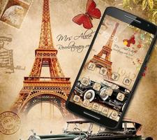 Nostalgic Eiffel Car Butterfly Theme پوسٹر