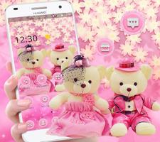 Cute Pink Teddy Bear Blooms Theme الملصق
