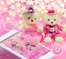 Cute Pink Teddy Bear Blooms Theme स्क्रीनशॉट 1